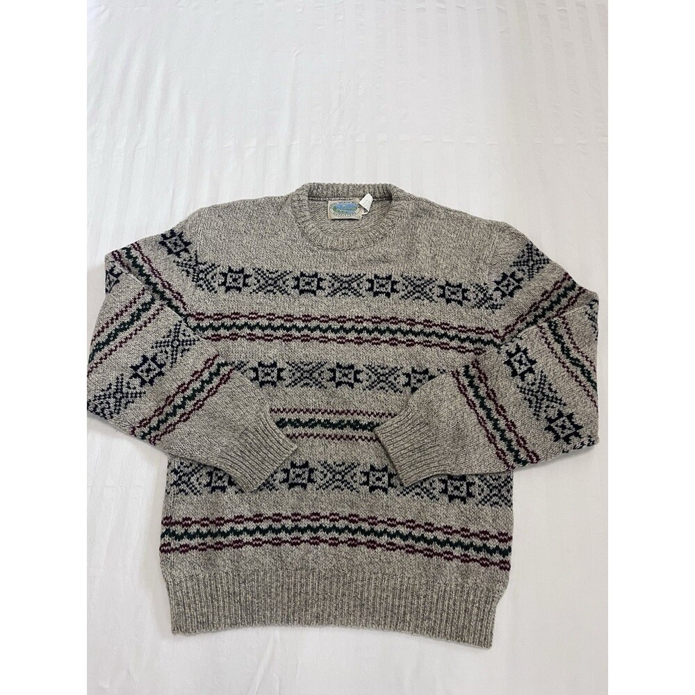 Vintage Royal North Mills Wool Blend Knit Sweater Medium Gray Cabin Ski Nordic